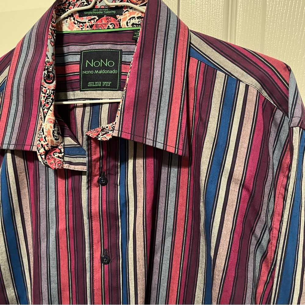NoNo Maldonado Mens Size XL Slim Fit Long Sleeve‎ Stripe Paisley Shirt Flip Cuff